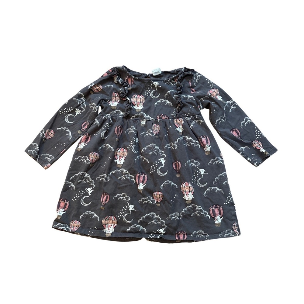 H&M Dress Kids Gray Hot Air Balloon Fairy Ruffle Long Sleeve SIZE 3T